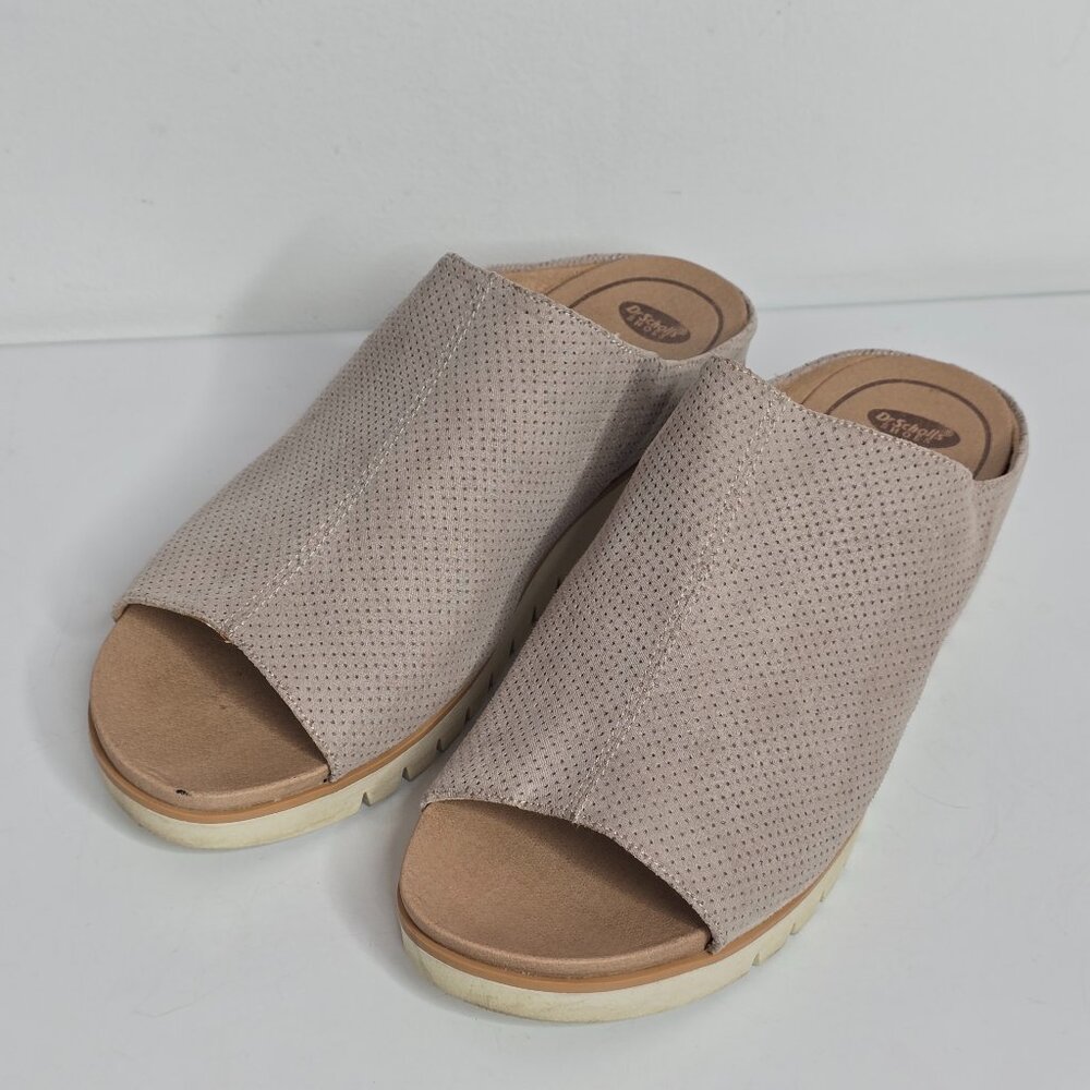 Dr. Scholl's Go For It Womens 11 M Slip‎ On Slide Beige Microfiber Sandals Shoes